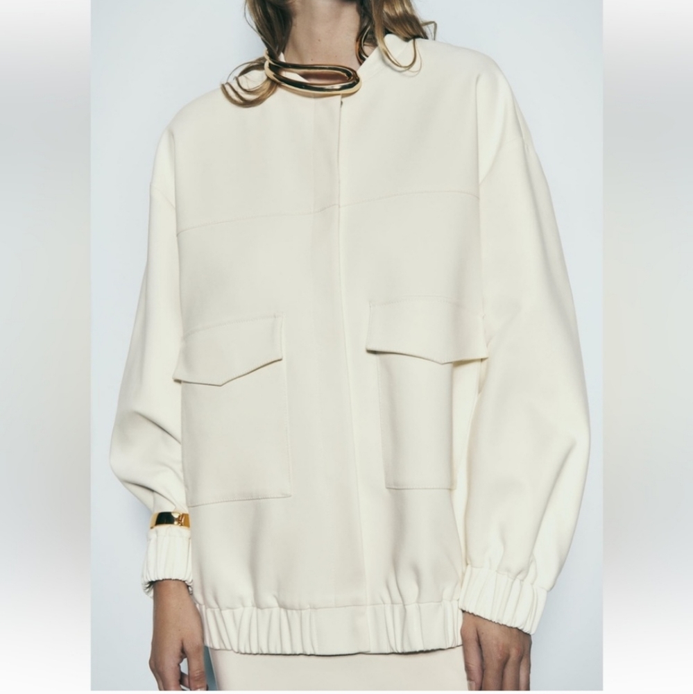 ZARA OVERSIZED LONG BOMBER WHITE SIZE XS L - Picture 4 of 16